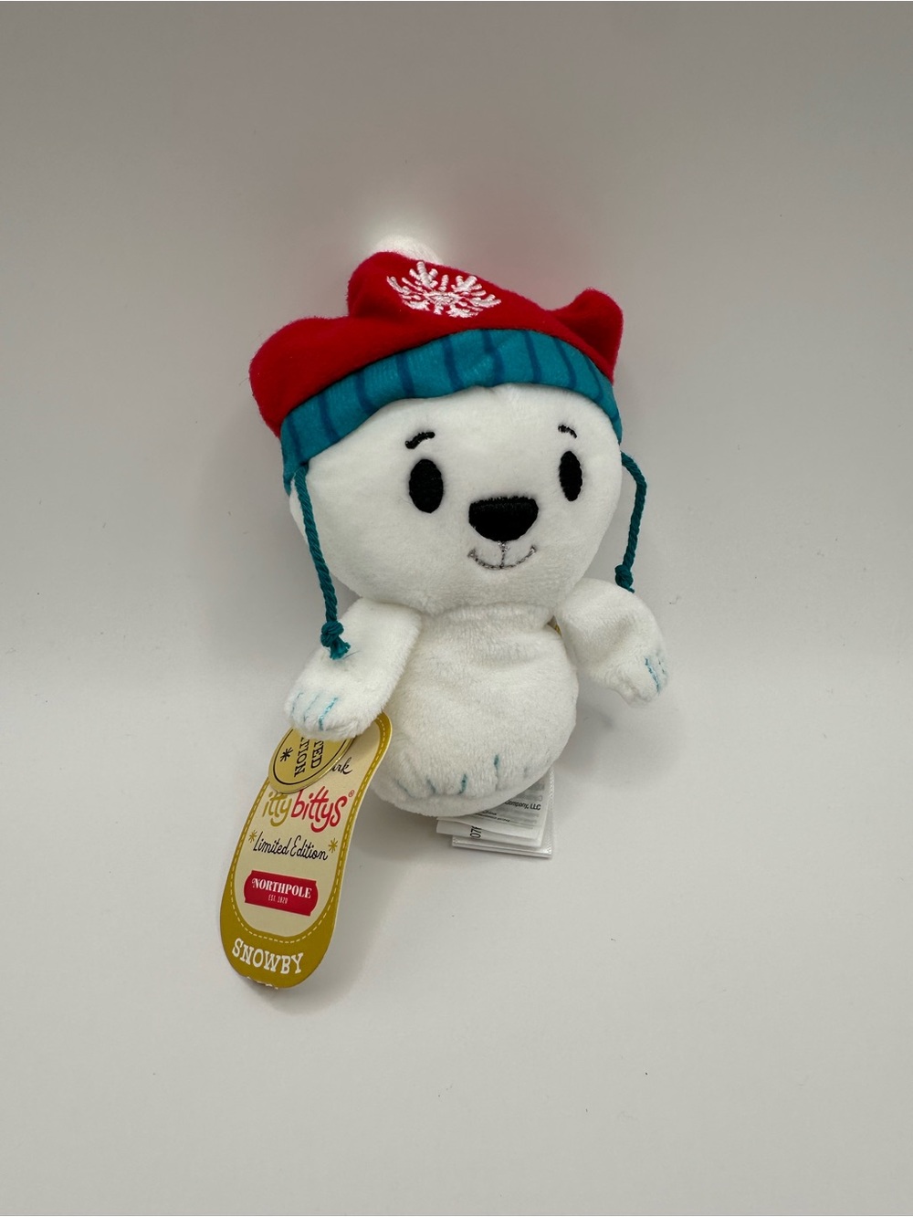 Gund White Snowby Plush with Red & Teal Hat